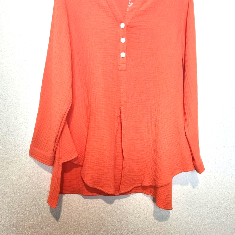 SOFT SURROUNDINGS Sea Breeze Gauze Cotton Front Tie Tunic Top Orange - Picture 4 of 10